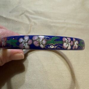 Vintage cloisonné Floral Blue and Pink Bangle Bracelet
